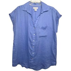 Rachel Zoe Blue Linen Tunic Top Lagenlook Button Front | Size M